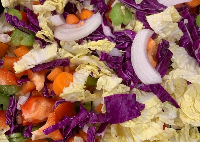 A colourful cabbage and carrot slaw